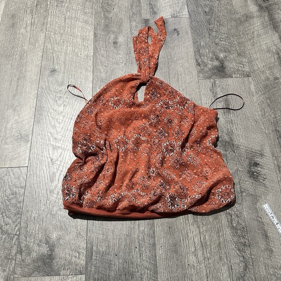 maurices medium Women’s Halter Orange Bodysuit Top Tank Shirt blouse flowy tie - Picture 2 of 9